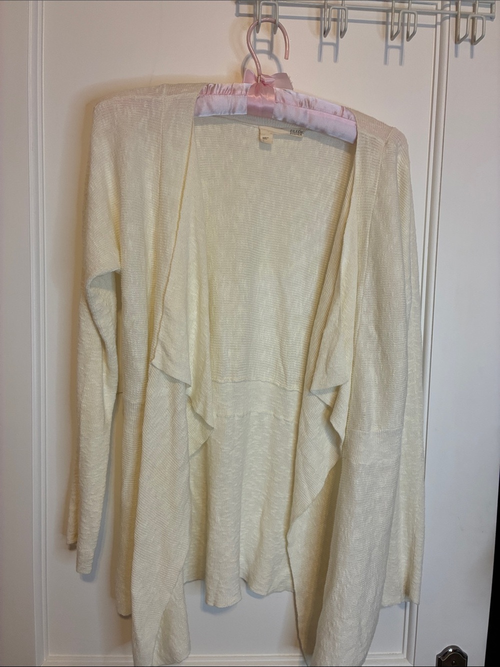Eileen Fisher Linen & Cotton Cream Open-Front Women's Cardigan Sweater👝